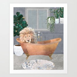 Lion in a bronze bath tub Art Print