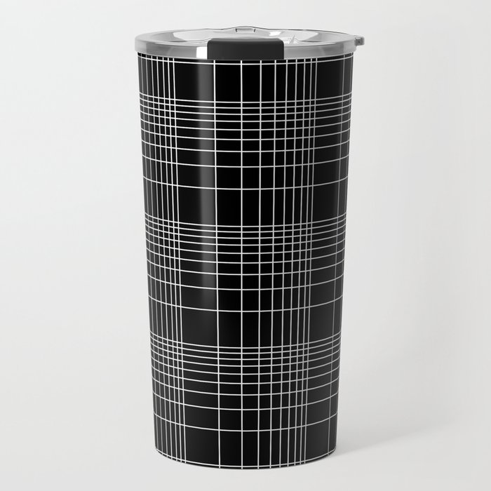 Back to School- Simple Handdrawn Grid Pattern - Black & White - Mix & Match with Simplicity of Life Travel Mug