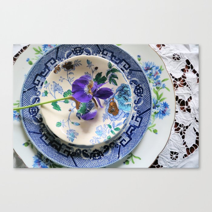 Blue Floral Plates Canvas Print