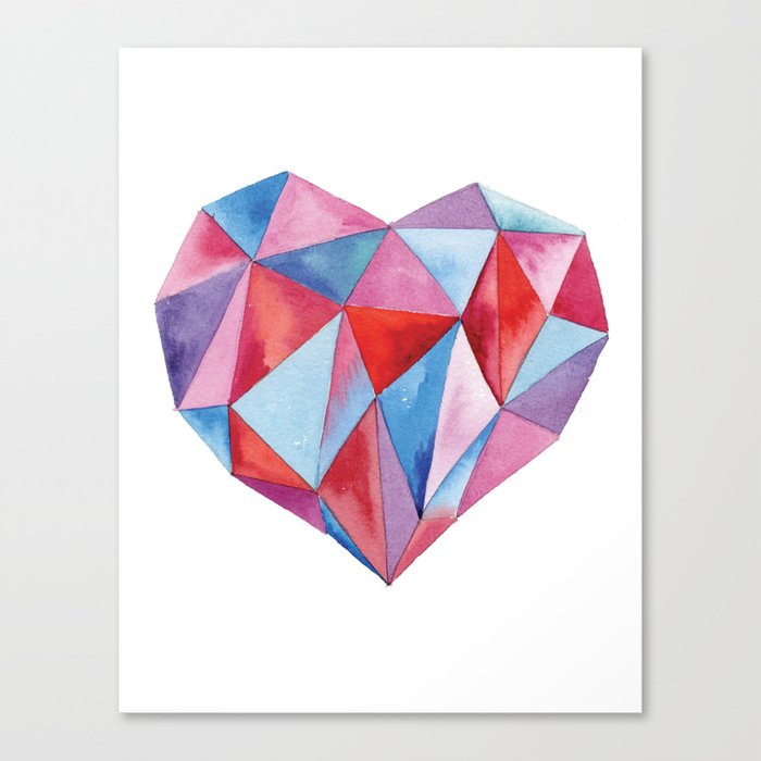 Crystal Heart Watercolor Art Canvas Print