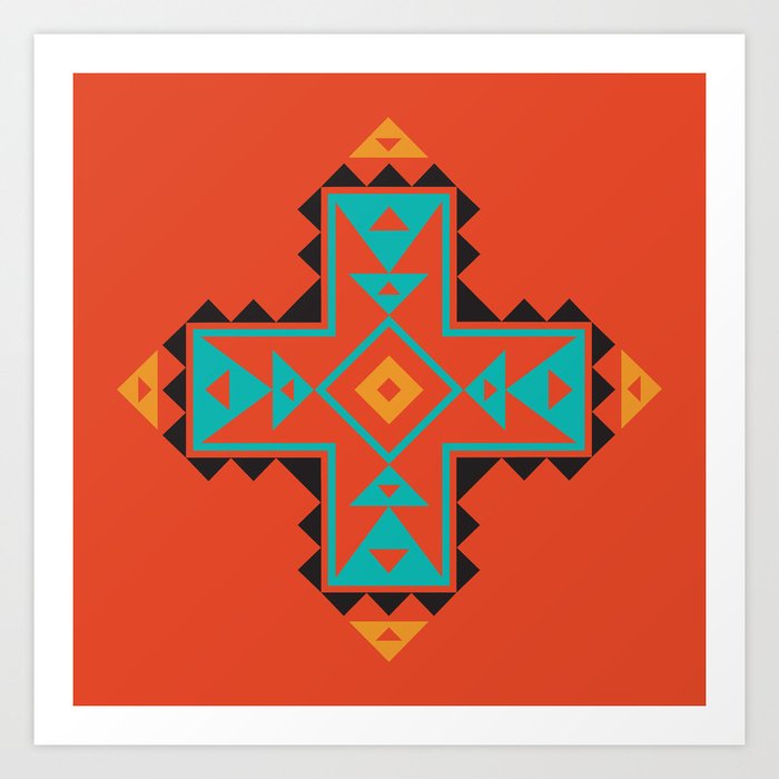 Native American Indian Tribal Cross Shape Art Print by