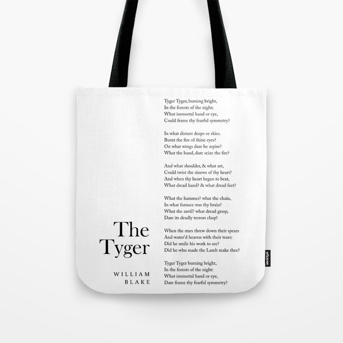 The Tyger - William Blake Poem - Literature - Typography Print 1 Tote Bag