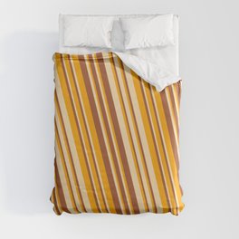 [ Thumbnail: Orange, Beige & Sienna Colored Striped/Lined Pattern Duvet Cover ]