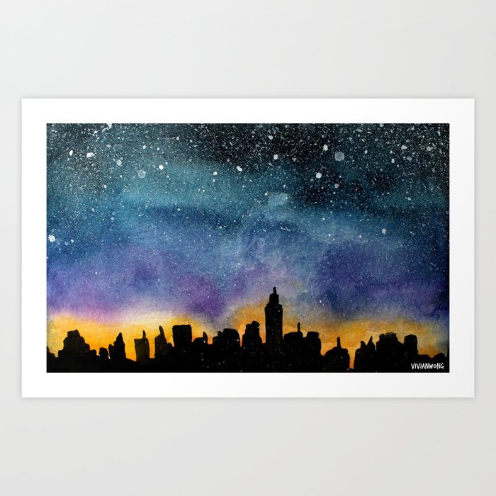 New York City Skyline Starry Night Art Print By Vivianhitsugaya Society6