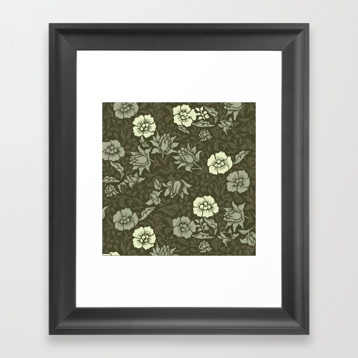 Arts and Crafts Inspired Floral Pattern Green Framed Art Print