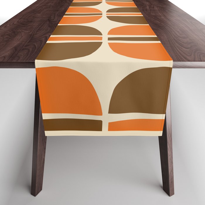 Mid Century Modern Geometric Pattern 127 Autumn Brown and Orange Table Runner