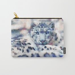 Snow Leopard Carry-All Pouch | White, Painting, Winter, Abstract, Light, Picture, Pastel, Bigcat, Illustration, Blue 