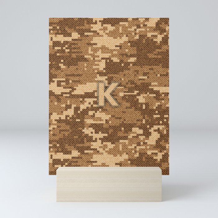 Personalized  K Letter on Brown Military Camouflage Army Commando Design, Veterans Day Gift / Valentine Gift / Military Anniversary Gift / Army Commando Birthday Gift  Mini Art Print