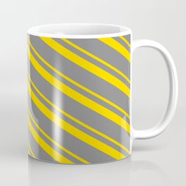 [ Thumbnail: Yellow & Grey Colored Stripes/Lines Pattern Coffee Mug ]