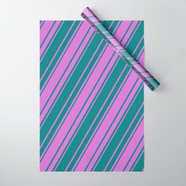 [ Thumbnail: Orchid and Teal Colored Stripes/Lines Pattern Wrapping Paper ]