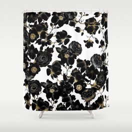 Modern Elegant Black White and Gold Floral Pattern Shower Curtain