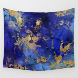 Gold And Blue Indigo Malachite Marble Wall Tapestry