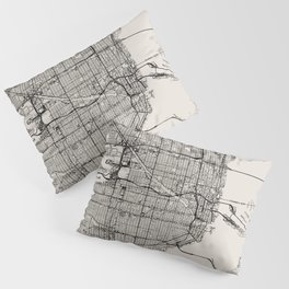 USA, Miami Map - Black and White Pillow Sham