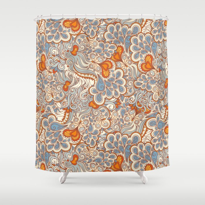 Orange And Blue Abstract Pattern Shower Curtain By Melazerg Society6 Blue Abstract Pattern Shower Curtain, Orange Patterned Shower Curtains