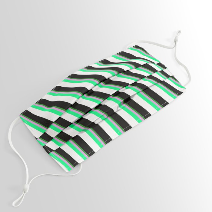 Colorful Forest Green, Plum, Green, White, and Black Colored Lines Pattern Face Mask