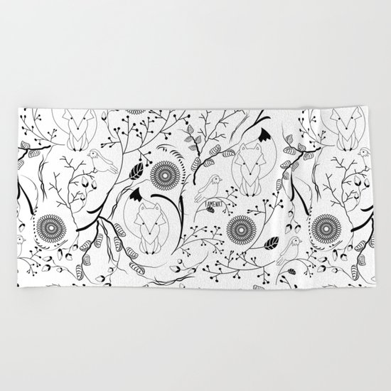 Fox and Bird Beach Towel