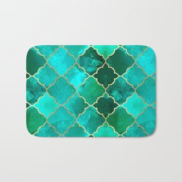 Green Quartz & Gold Moroccan Tile Pattern Bath Mat