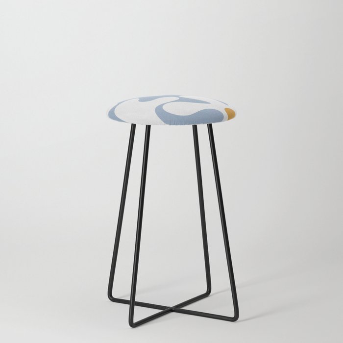 Abstract Flowers White Blue Counter Stool