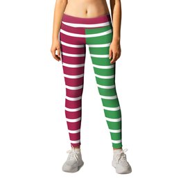 Christmas Stripes Red Green Leggings | Color, White, Thanks Giving, Winter, Simple, Graphicdesign, Xmas, Minimalism, Thanksgiving, Gift 