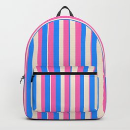 [ Thumbnail: Blue, Beige & Hot Pink Colored Pattern of Stripes Backpack ]
