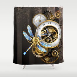 Dials with Dragonfly ( Steampunk ) Shower Curtain