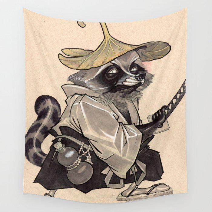 Samurai Raccoon Wall Tapestry