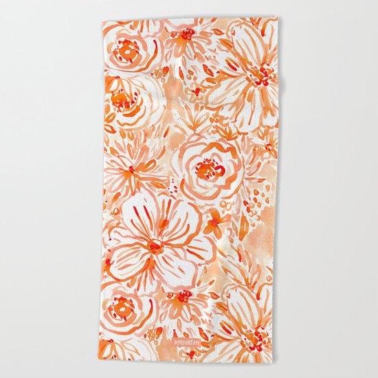 BIG SUNSHINE Orange Watercolor Floral Beach Towel