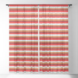 [ Thumbnail: Dark Red, Red, Light Cyan & Chocolate Colored Lined Pattern Sheer Curtain ]