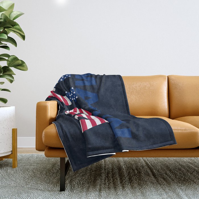 Made in USA text with USA flag Throw Blanket