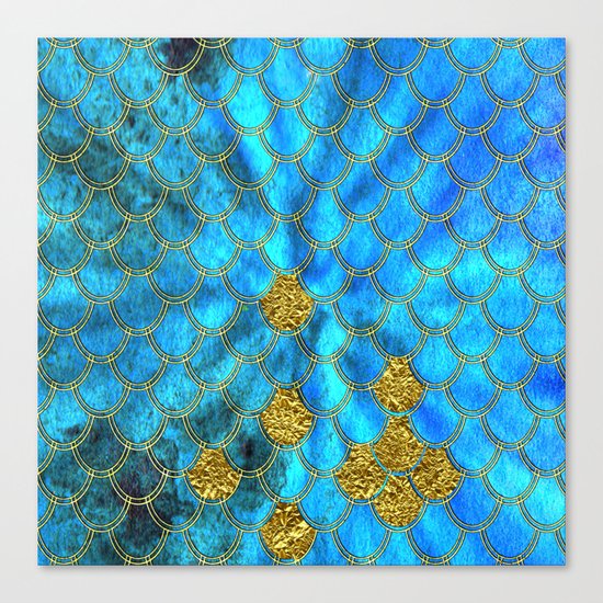 Blue aqua turquoise and gold glitter mermaid scales - Beautiful mermaidscales pattern on #Society6 Canvas Print