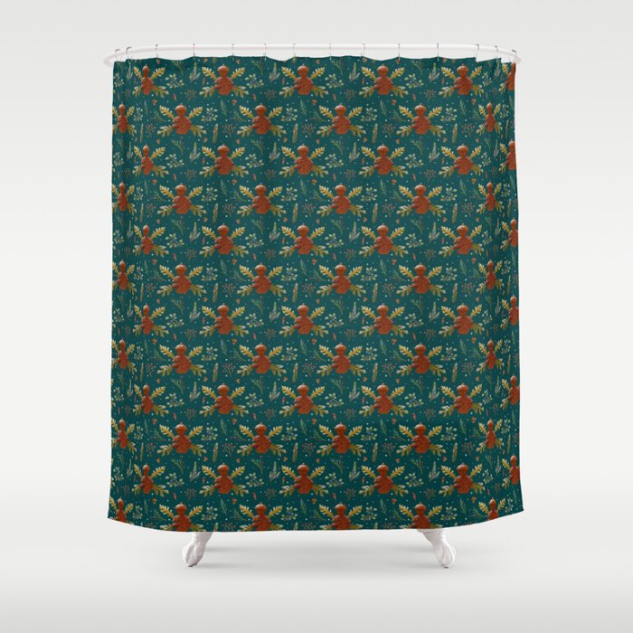 Forest Fairy Pattern (Green) Shower Curtain