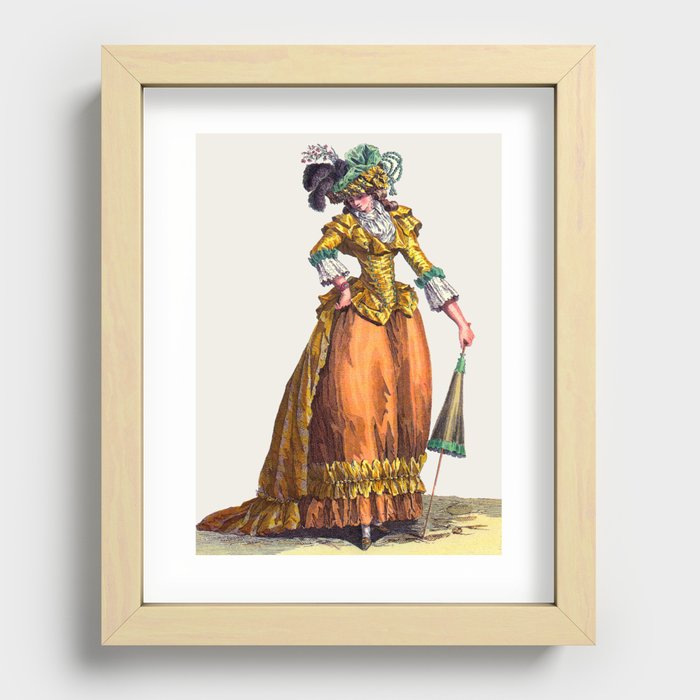 Yellow & Orange French Rococo Fashion Plate Drawing Recessed Framed Print