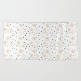 Daisies and Dots 2 - White, Sand and Palm Green Beach Towel