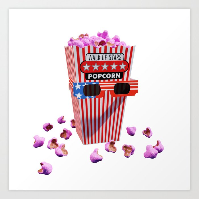 Pink Candy Popcorn and 3D Movie glasses Art Print