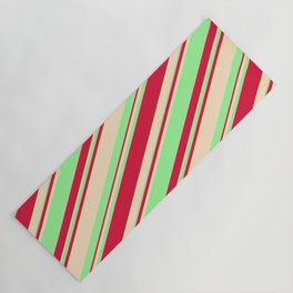 [ Thumbnail: Bisque, Green, and Crimson Colored Striped/Lined Pattern Yoga Mat ]