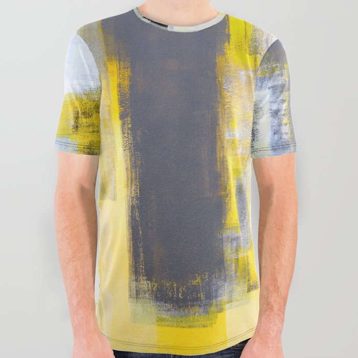 Grey and Yellow Abstract Art Painting All Over Graphic Tee