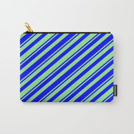 [ Thumbnail: Blue & Light Green Colored Striped Pattern Carry-All Pouch ]