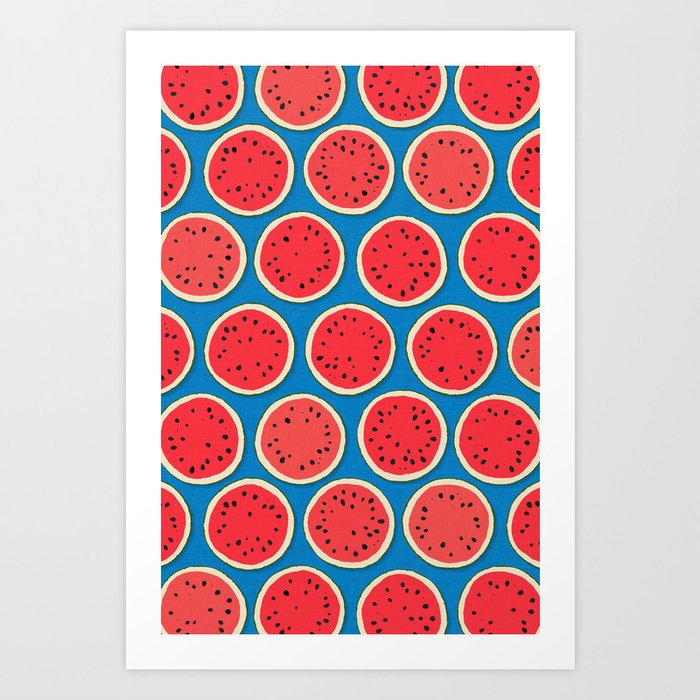 watermelon polka blue Art Print