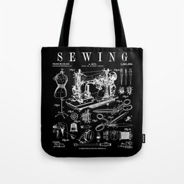 Sewing Machine Quilting Quilter Crafter Vintage Patent Print Tote Bag