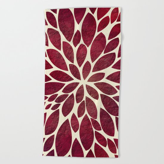 Petal Burst - Maroon Beach Towel