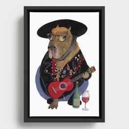 Capybara ukulele player wine lover Framed Canvas