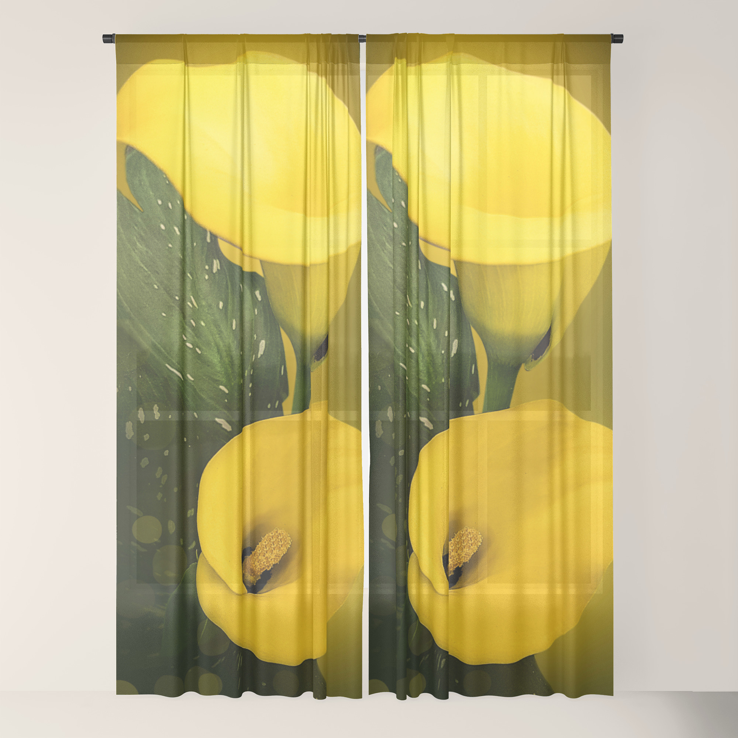 Calla Lily Bright Yellow Lives Bokeh Sheer Curtain By Miraminerva