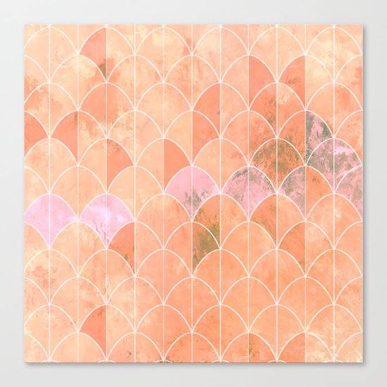 Mermaid scales. Peach and pink watercolors. Canvas Print