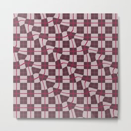 Wine Red Warped Checkerboard Grid Illustration Metal Print