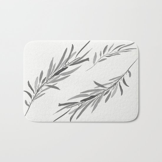 Eucalyptus leaves black and white Bath Mat