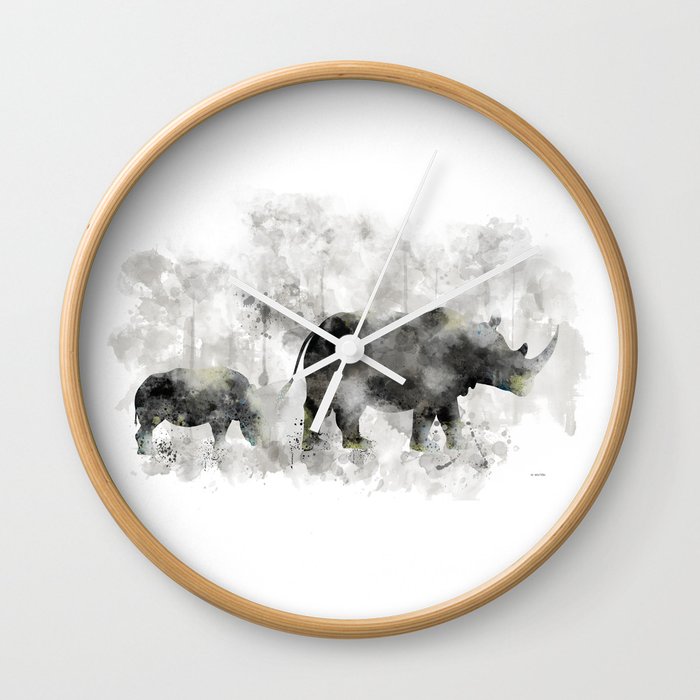 Rhino and Calf Wall Clock