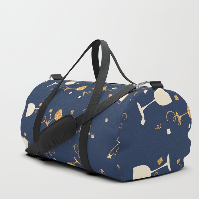Chic Navy Blue Faux Gold Glitter Party Time Duffle Bag By Pink Water Chic Navy Blue Faux Gold Glitter Party Time Duffle Bag