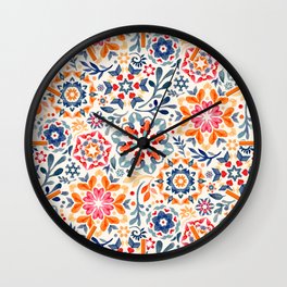 Watercolor Kaleidoscope Floral - desaturated Wall Clock