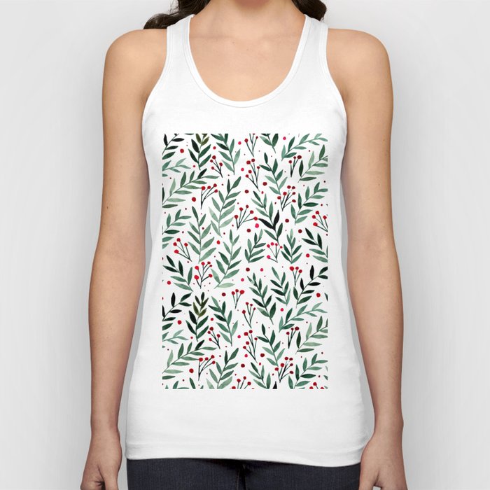 Festive watercolor branches - green and red Tank Top