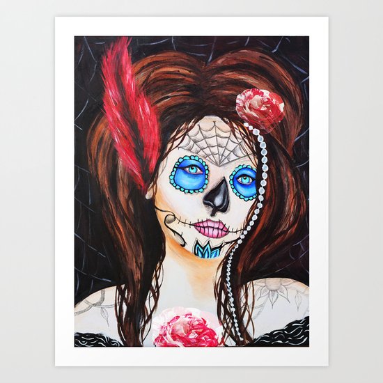 1920's Flapper Sugar skull, Dia de los muertos Art Print